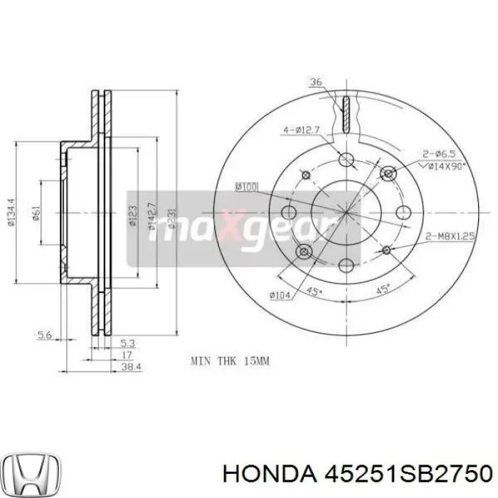 Передние тормозные диски 45251SB2750 Honda