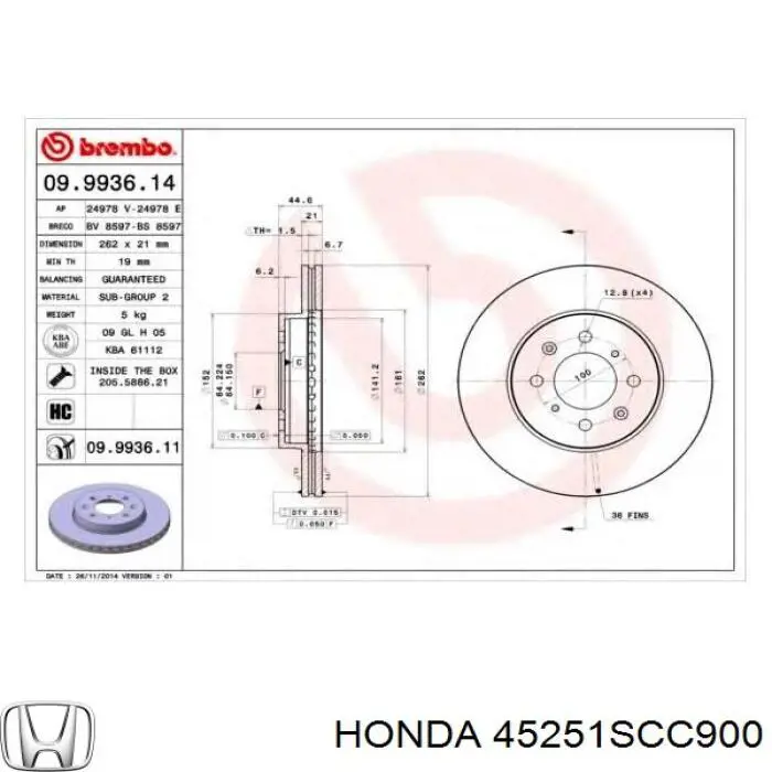 Купить 45251SCC900 Honda Ротор тормозной