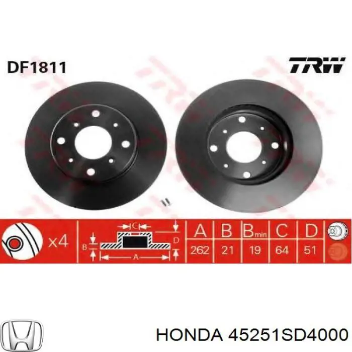45251-SD4-000 Honda диск тормозной передний