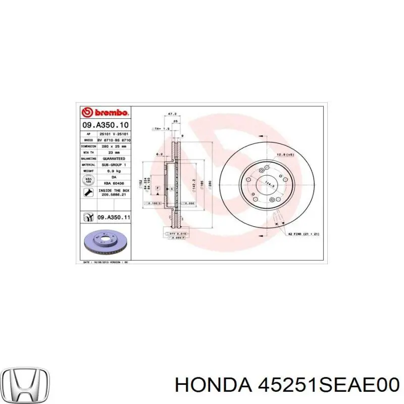 45251SEAE00 Honda Диск тормозной передний