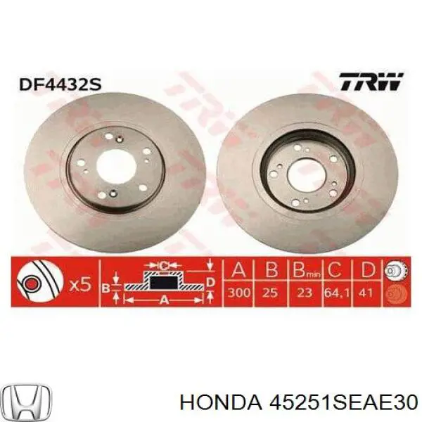 45251SEAE30 Honda диск тормозной передний