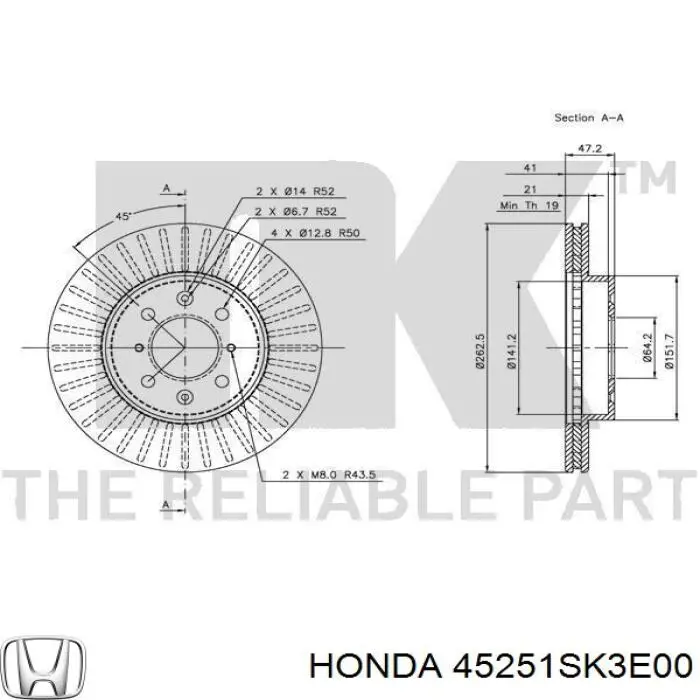Передний тормозной диск Honda 45251SK3E00