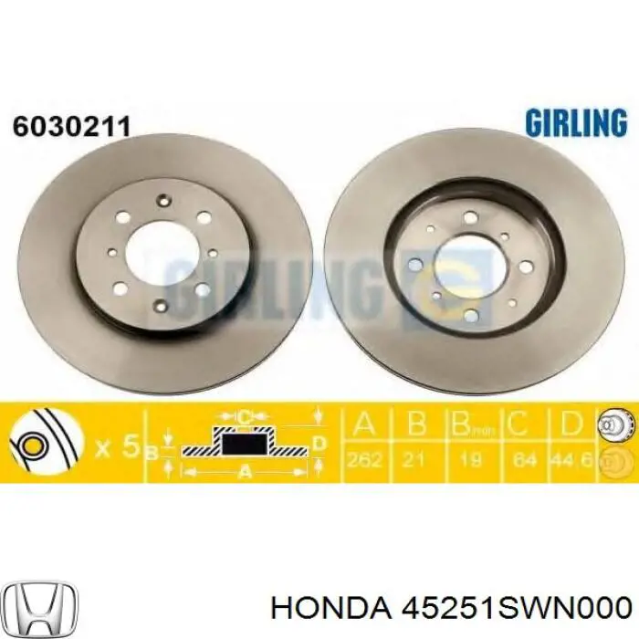 45251SWN000 Honda тормозные диски