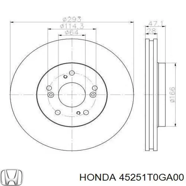 Диск тормозной передний HONDA 45251T0GA00
