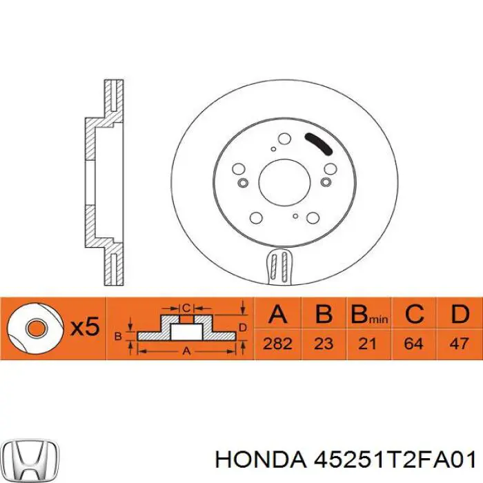 Передние тормозные диски 45251T2FA01 Honda