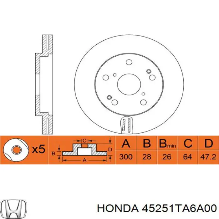 Тормоз дисковый передний Honda 45251TA6A00 цена, от 36.68 USD