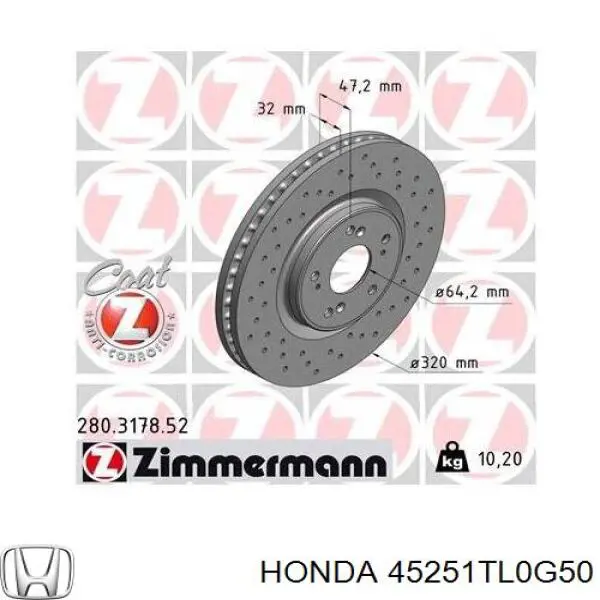 45251TL0G50 Honda Диск тормозной передний