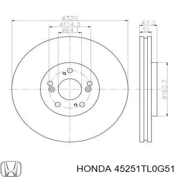 Диск тормозной передний Honda 45251TL0G51