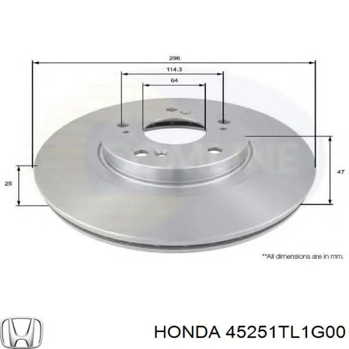 Тормоз дисковый передний Honda 45251TL1G00 цена, от 19.00 USD