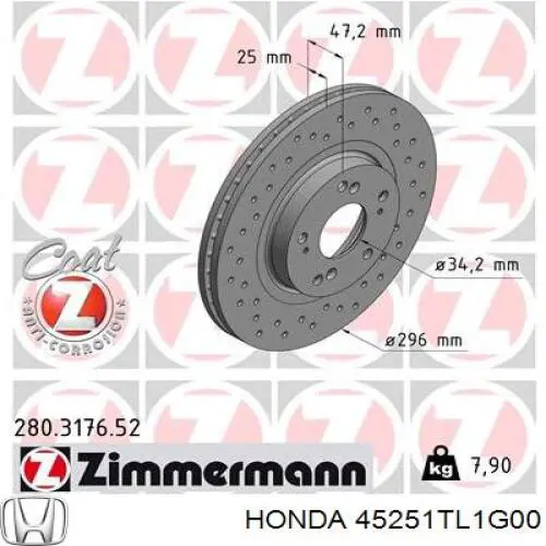 Купить 45251TL1G00 Honda Ротор тормозной