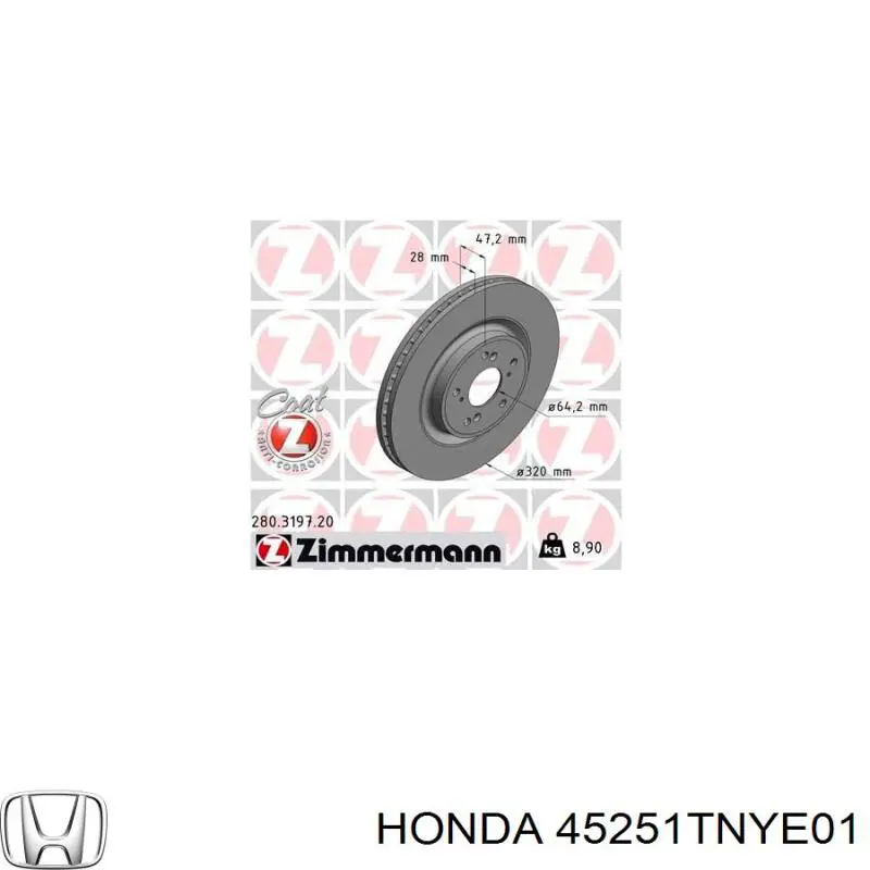 Тормоз дисковый передний Honda 45251TNYE01 цена, от 87.38 USD