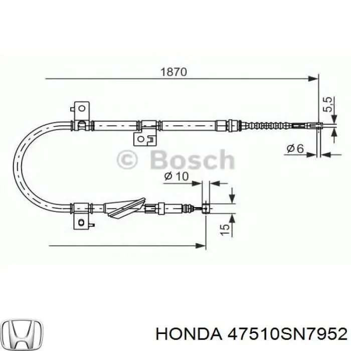 Трос стояночного тормоза задний правый Honda 47510SN7952 цена, от 21.34 USD
