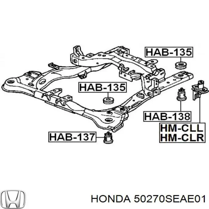 Сайлентблок (подушка) передней балки (подрамника) Honda 50270SEAE01