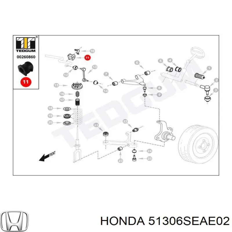 Втулка стабилизатора переднего 51306SEAE02 Honda