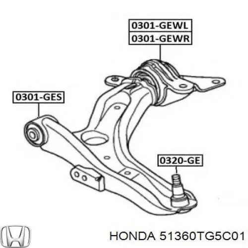 Рычаг передней подвески нижний левый 51360TG5C01 Honda