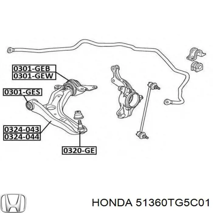 Barra oscilante, suspensión de ruedas delantera, inferior izquierda 51360TG5C01 Honda