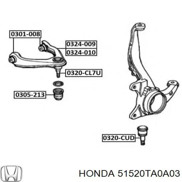 Barra oscilante, suspensión de ruedas delantera, superior izquierda 51520TA0A03 Honda/Acura