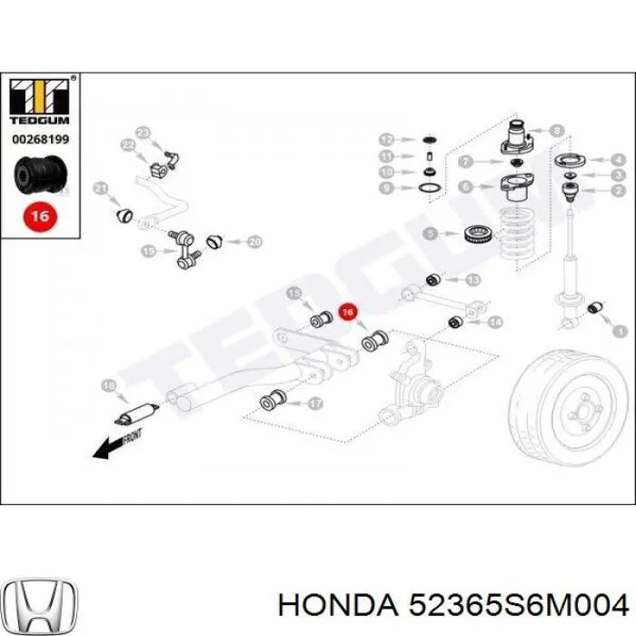 Сайлентблок цапфы задней 52365S6M004 Honda
