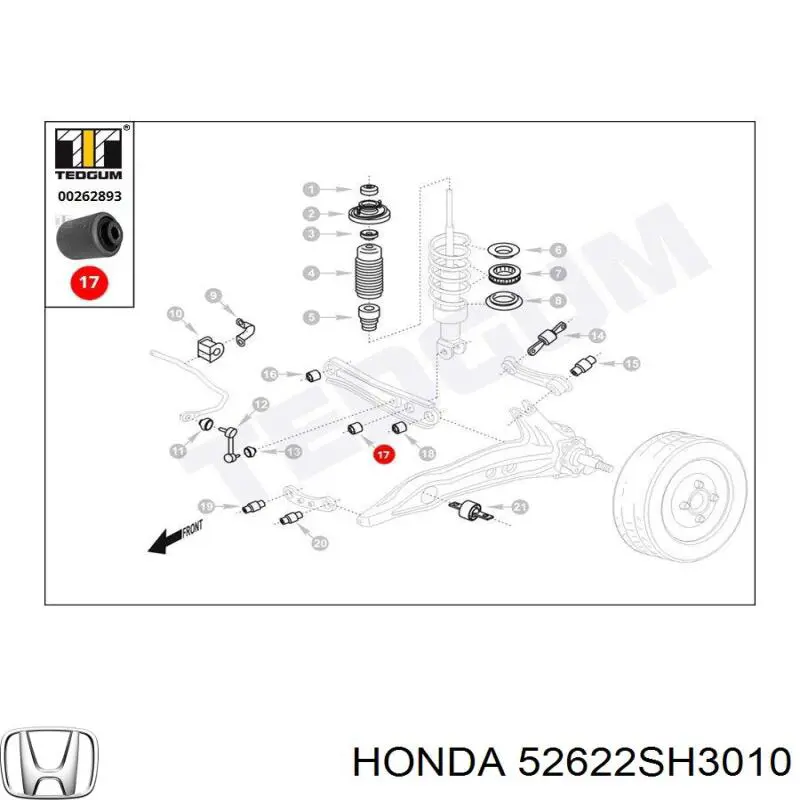 Сайлентблок амортизатора заднего Honda 52622SH3010 цена, от 5.19 USD