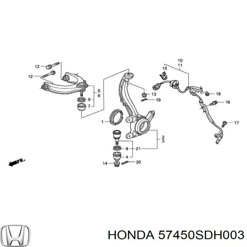 Датчик АБС (ABS) передній, правий 57450SDH003 Honda