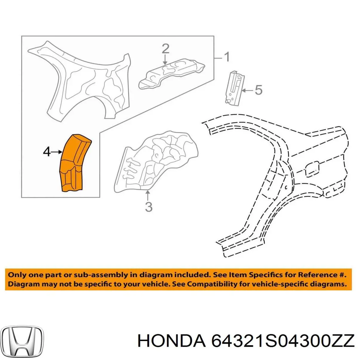 Подкрылок крыла заднего правый на Honda Civic VI 