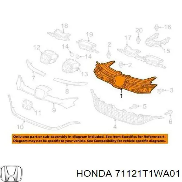 Облицовка радиатора Honda 71121T1WA01 цена, от 51.53 USD
