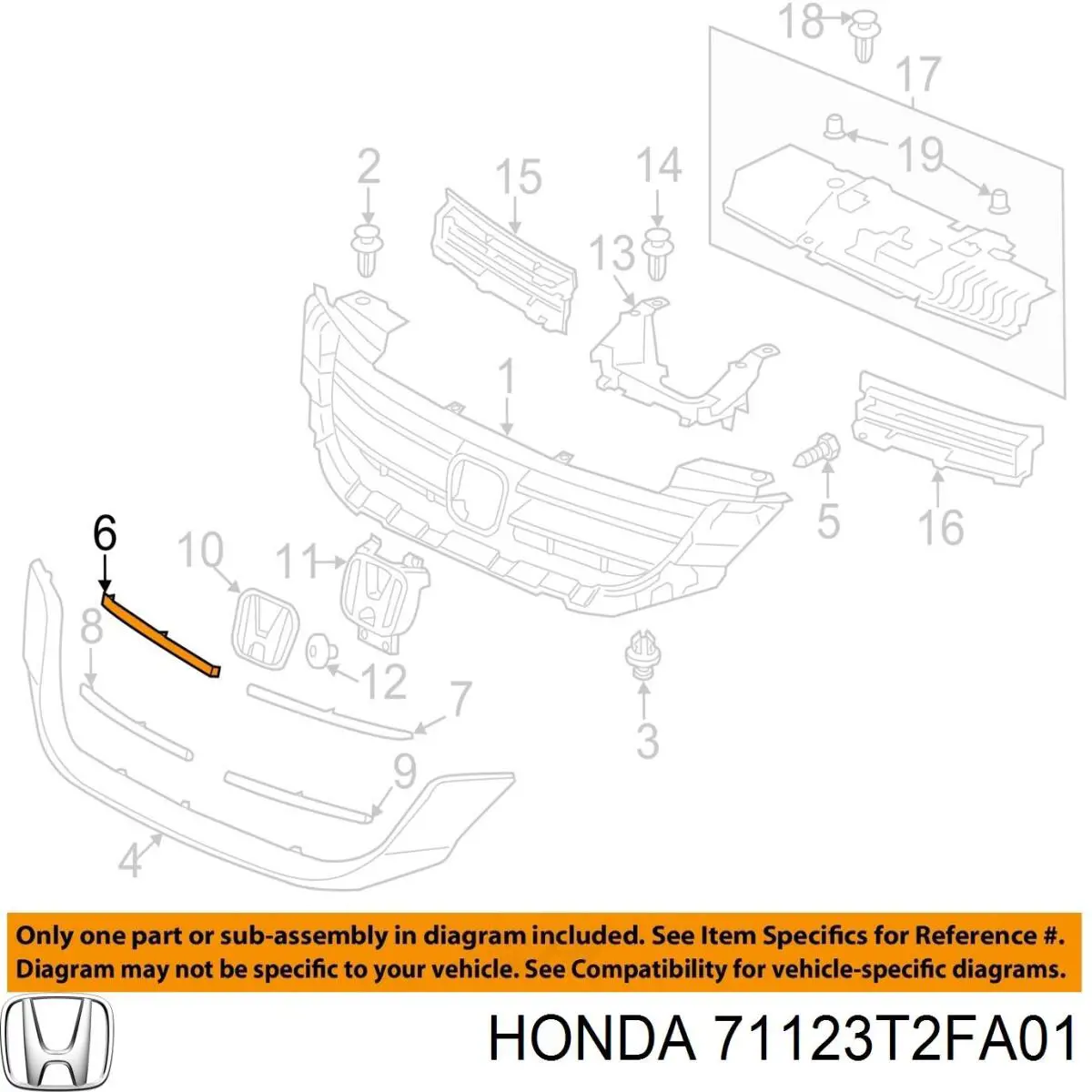 71123T2FA01 Honda Молдинг решетки радиатора верхний