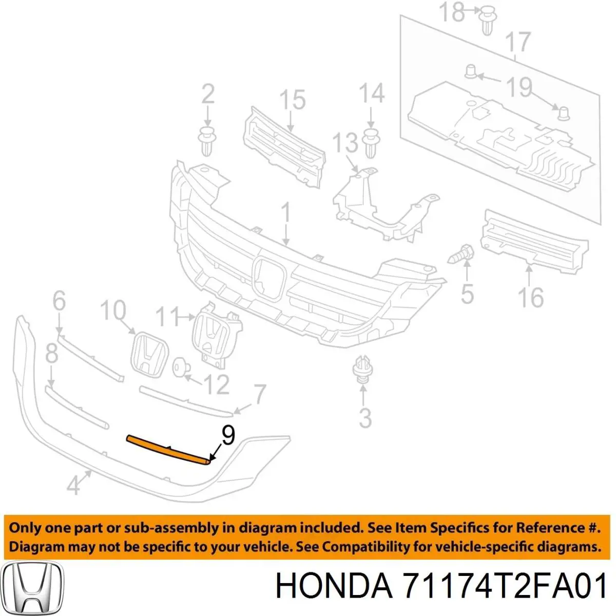 71174T2FA01 Honda молдинг решетки радиатора нижний
