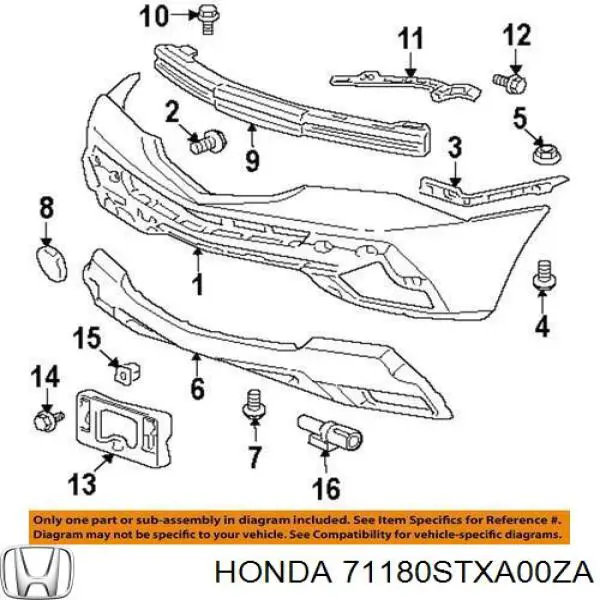 Soporte de matricula delantera 71180STXA00ZA Honda/Acura