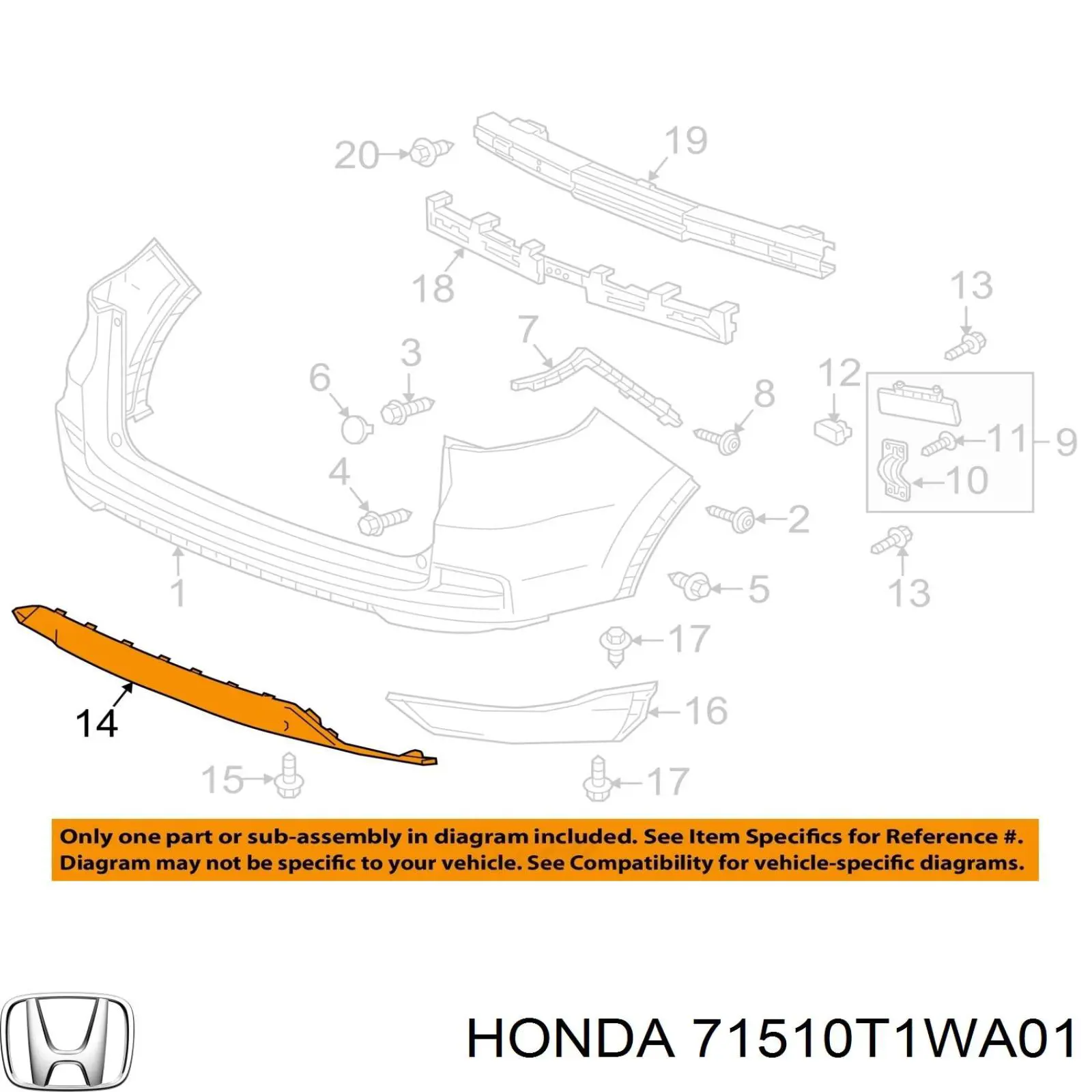 71510T1WA01 Honda Спойлер заднего бампера