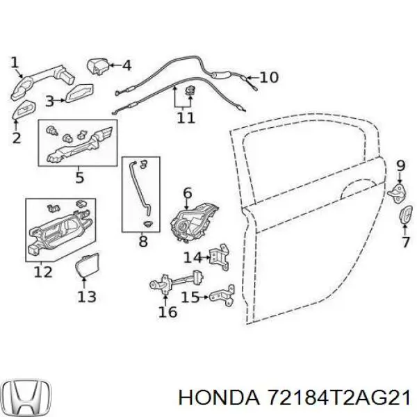 72184T2AG21 Honda Крышка ручки наружной двери передней левой