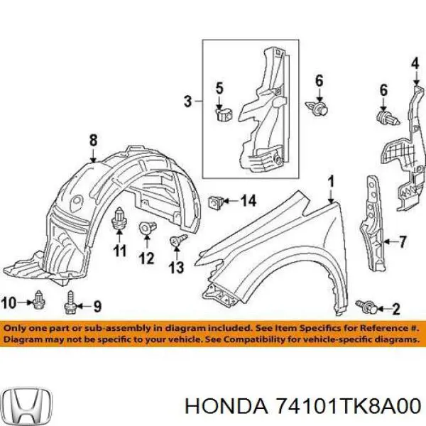 74101TK8A00 Honda Подкрыльник переднего крыла, правый