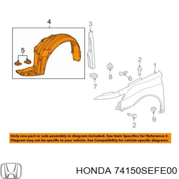 Подкрылок крыла переднего левый Honda 74150SEFE00 цена, от 144.17 USD