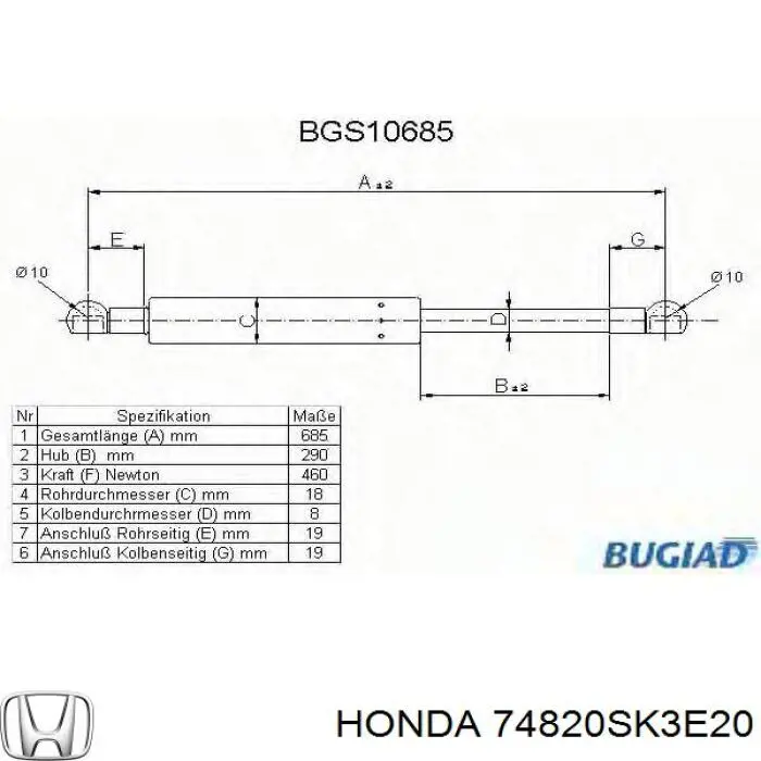 Амортизатор задней двери Honda 74820SK3E20 цена, от 9.02 USD