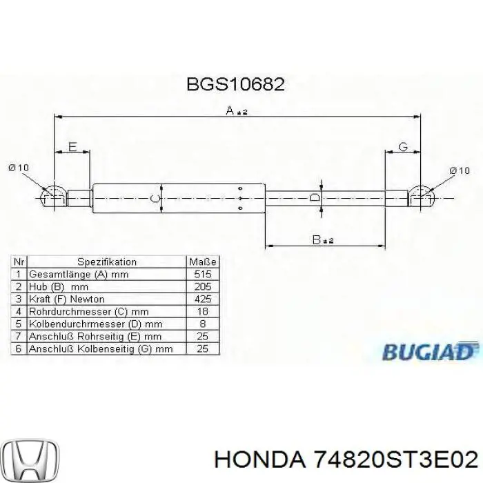 Амортизатор багажника 74820ST3E02 Honda