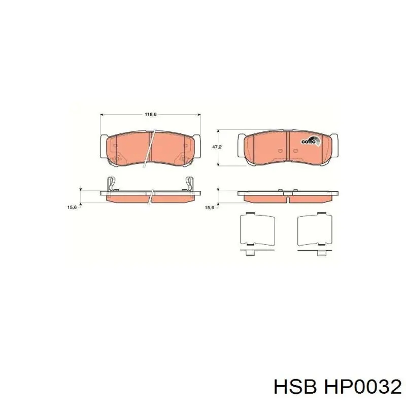 Купить HP0032 HSB Колодки тормозные задние, дисковые