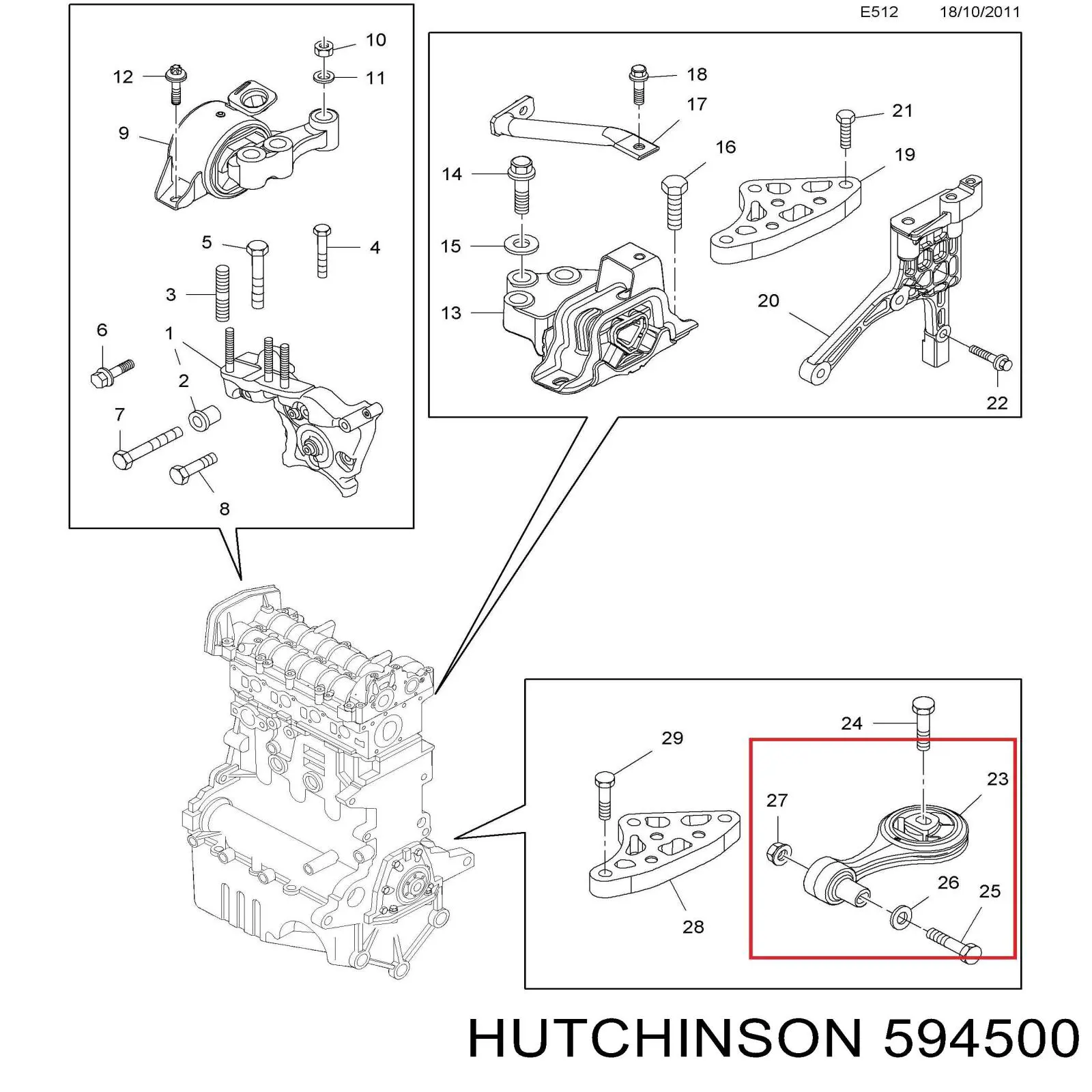 Задняя опора двигателя Hutchinson 594500 цена, от 25.71 USD