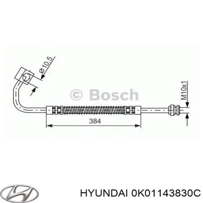 Шланг тормозной передний левый 0K01143830C Hyundai/Kia