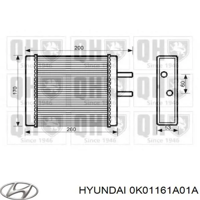 Радиатор печки (отопителя) HYUNDAI 0K01161A01A