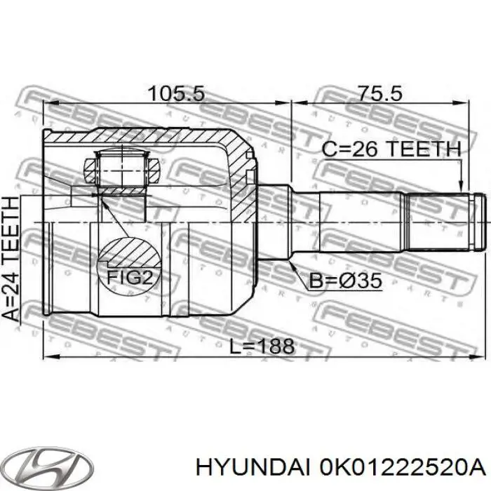 0K01222520A Hyundai/Kia шрус внутренний передний правый