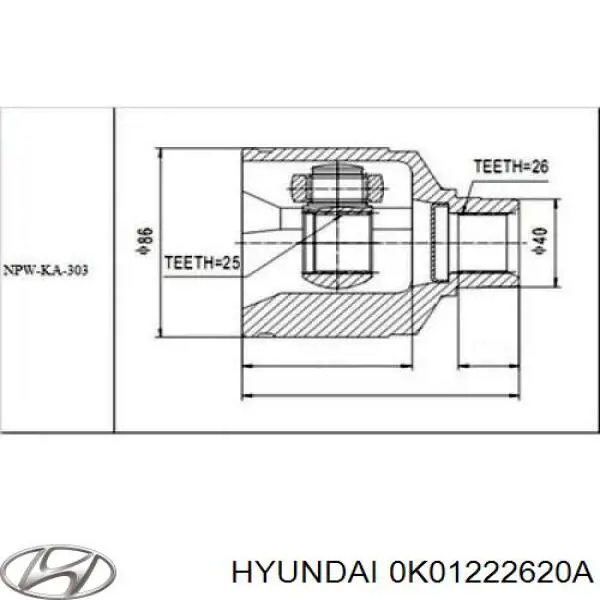 Шарнир угловых скоростей передний левый Hyundai/Kia 0K01222620A цена, от 194.96 USD