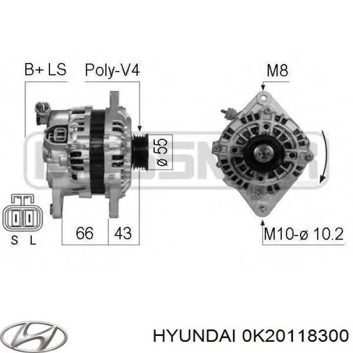 Генератор 0K20118300 Hyundai/Kia