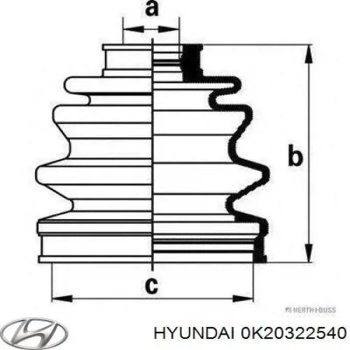 0K20322540 Hyundai/Kia пыльник шруса передней полуоси внутренний