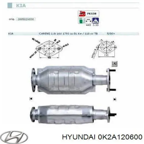 0K2A120600 Hyundai/Kia convertidor - catalisador