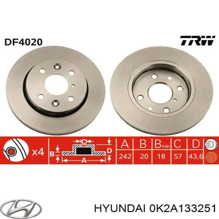 Передние тормозные диски 0K2A133251 Hyundai/Kia