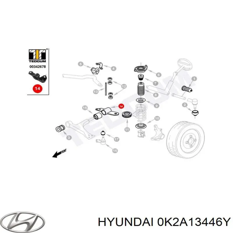 Сайлентблок переднего рычага 0K2A13446Y Hyundai/Kia