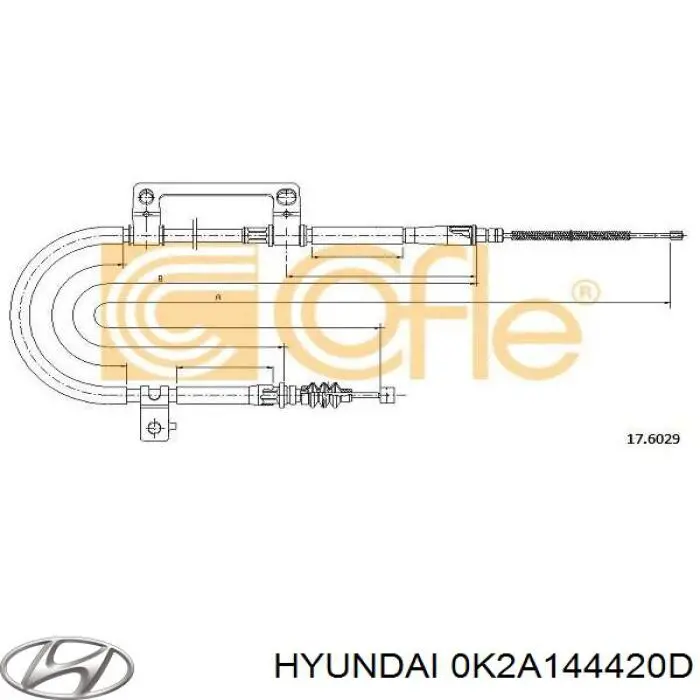 Трос ручника задний Hyundai/Kia 0K2A144420D