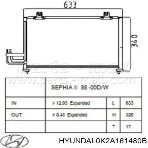 0K2A161480B Hyundai/Kia радиатор кондиционера