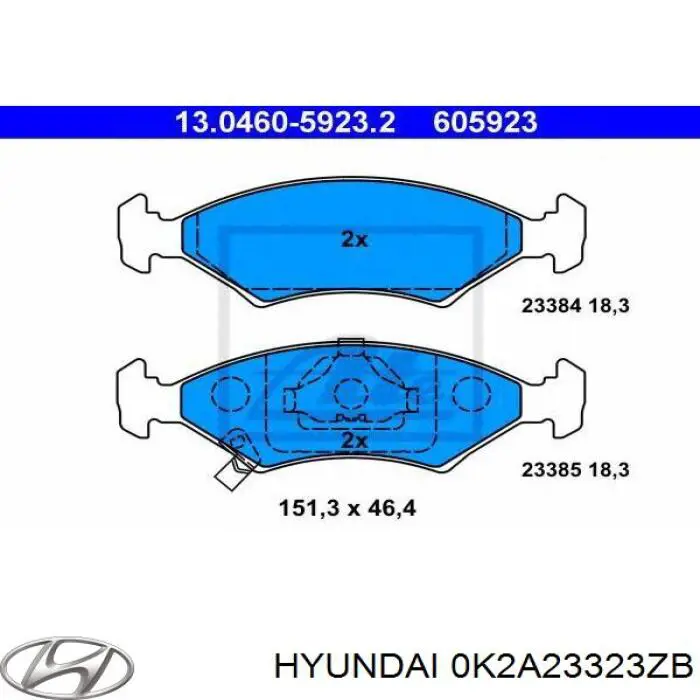 Передние тормозные колодки 0K2A23323ZB Hyundai/Kia