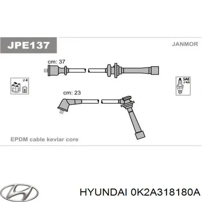 0K2A318180A Hyundai/Kia fio de alta voltagem, cilindro no. 3